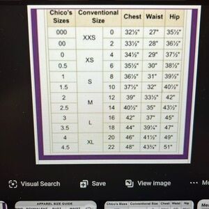 Chico sizing chart